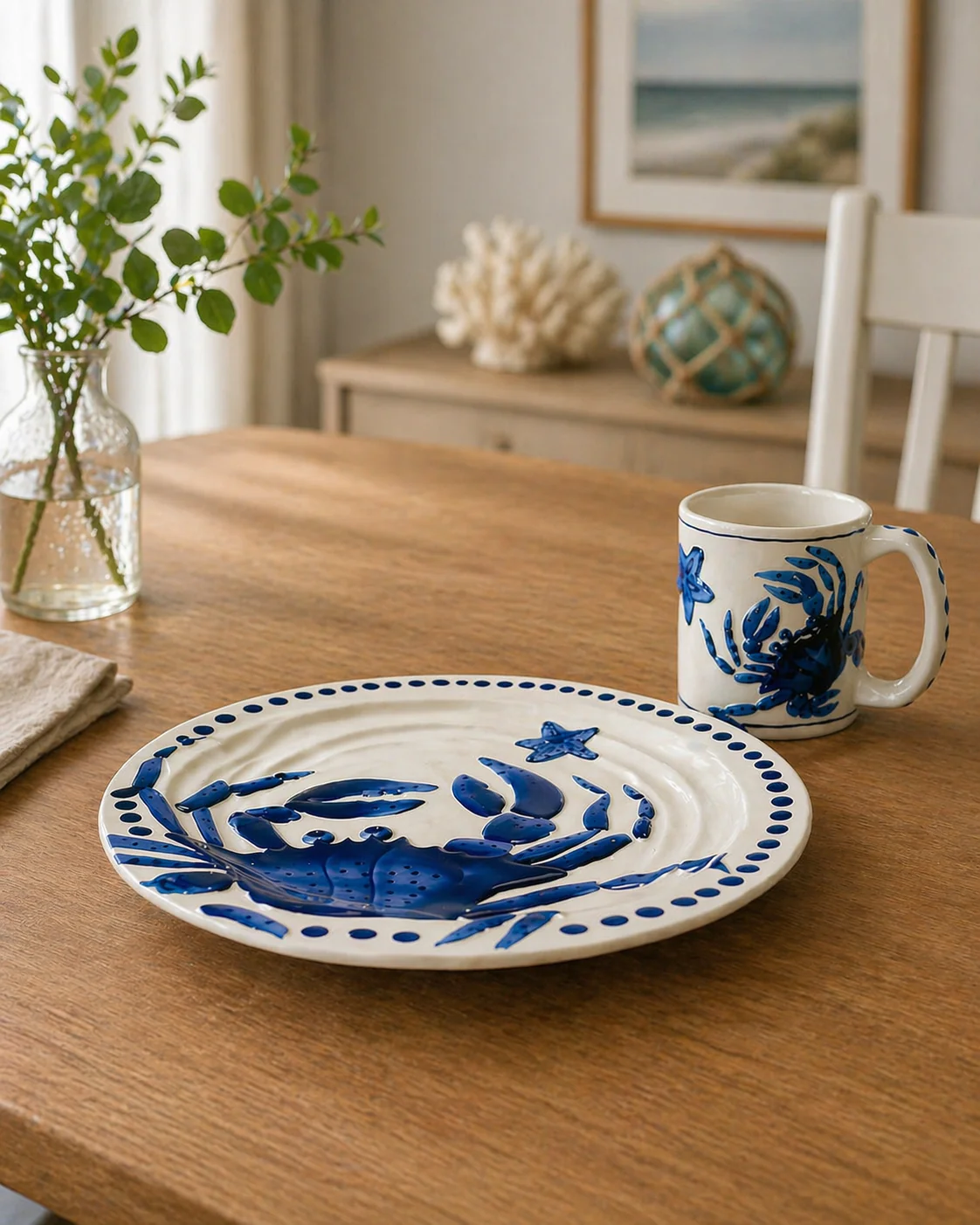 Magic Sea 14" Round Crab Platter - Cobalt Blue - Image 2