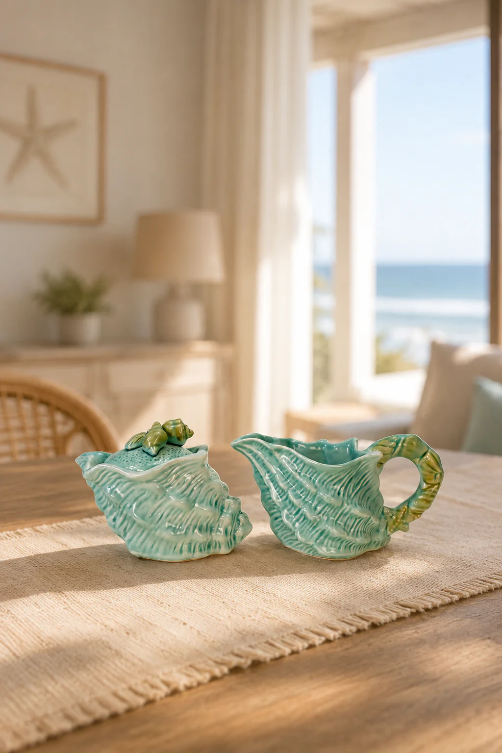 Shell Figural Sugar & Creamer Set Blue - Image 2